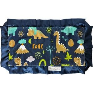Minky Couture Navy Blue Dinosaur Security Blanket Satin Edge Soft 21"x12.5"